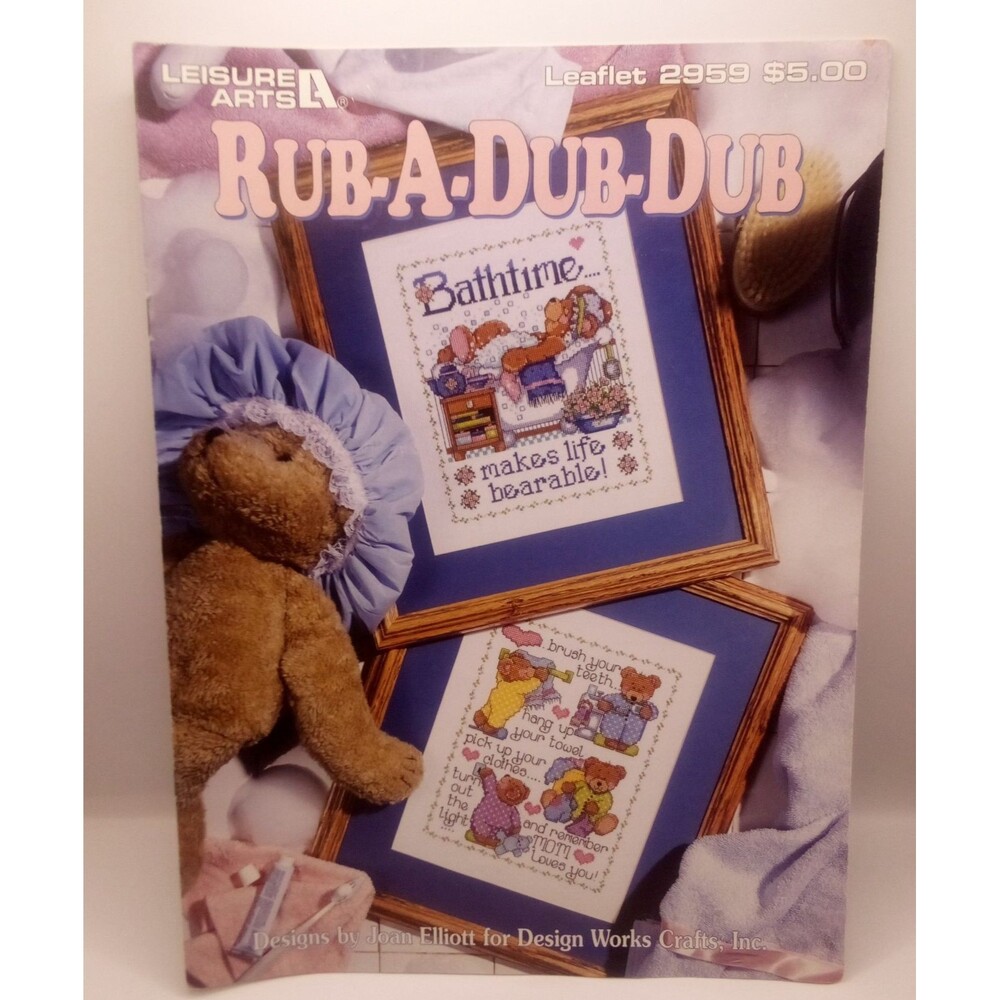 Leisure Arts Rub-A-Dub-Dub Cross Stitch Patterns, Bathroom Decor, Pigs, Bears
